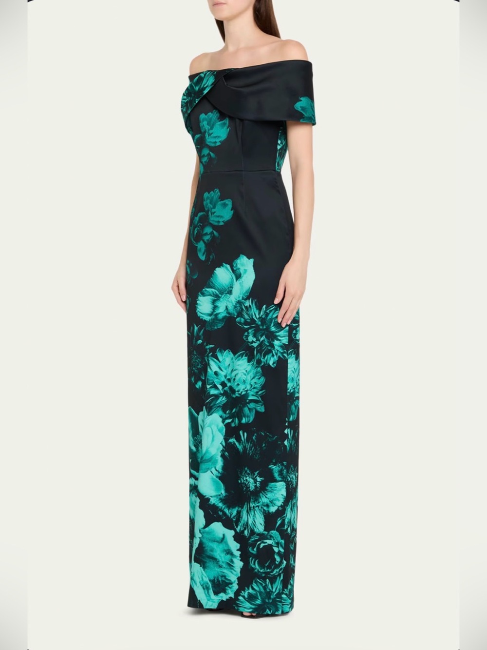 Teri Jon by Rickie Freeman Off-Shoulder Stretch Mikado Column Gown